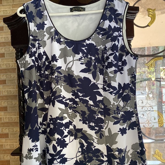 Navy blue and white printed A-line dress(Imported) - Picture 3 of 8